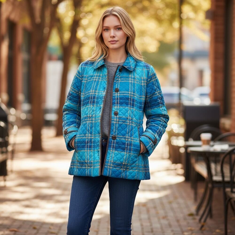 Lands' End Quilted Jacket Plaid - Picture 10 of 11